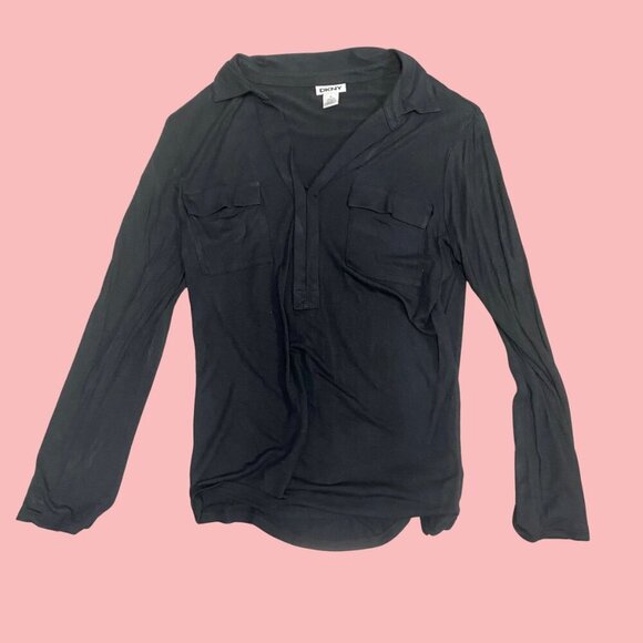 DKNY Black Long Sleeve Blouse with Chest Pockets – Size M - Picture 2 of 7
